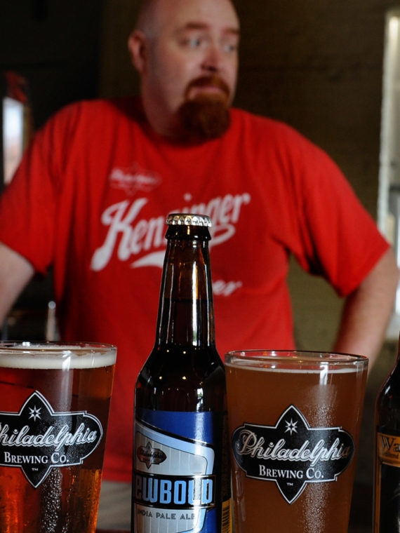 A bartender at Philadelphia Brewing Company.