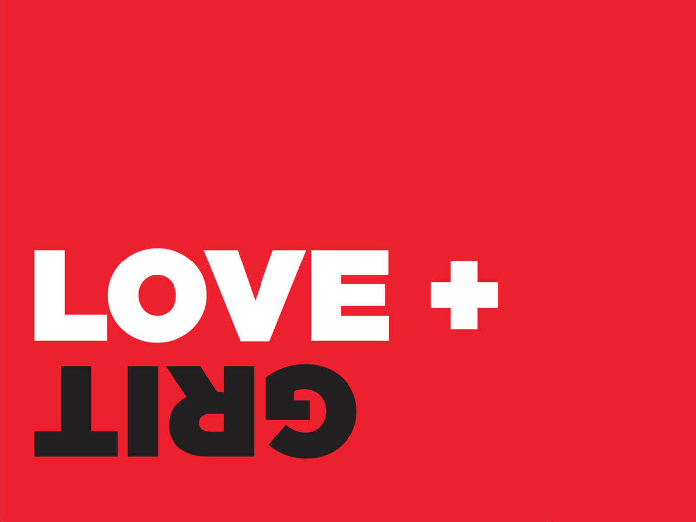 Red, white and black logo for Visit Philadelphia's Love + Grit podcast