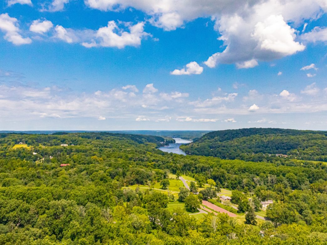 View oftrees and a river from the Bowman's Hill Tower