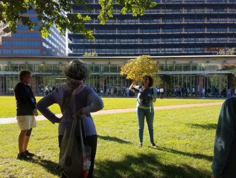 A tour group learns about the Liberty Bell on the Society Hill Sacred Sites Tour in Philadelphia