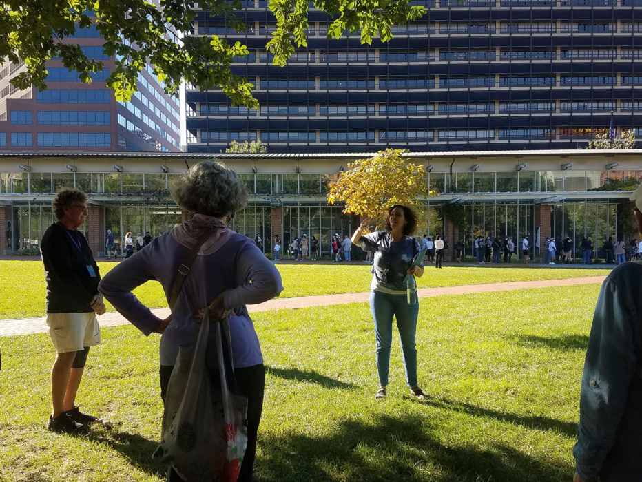 A tour group learns about the Liberty Bell on the Society Hill Sacred Sites Tour in Philadelphia