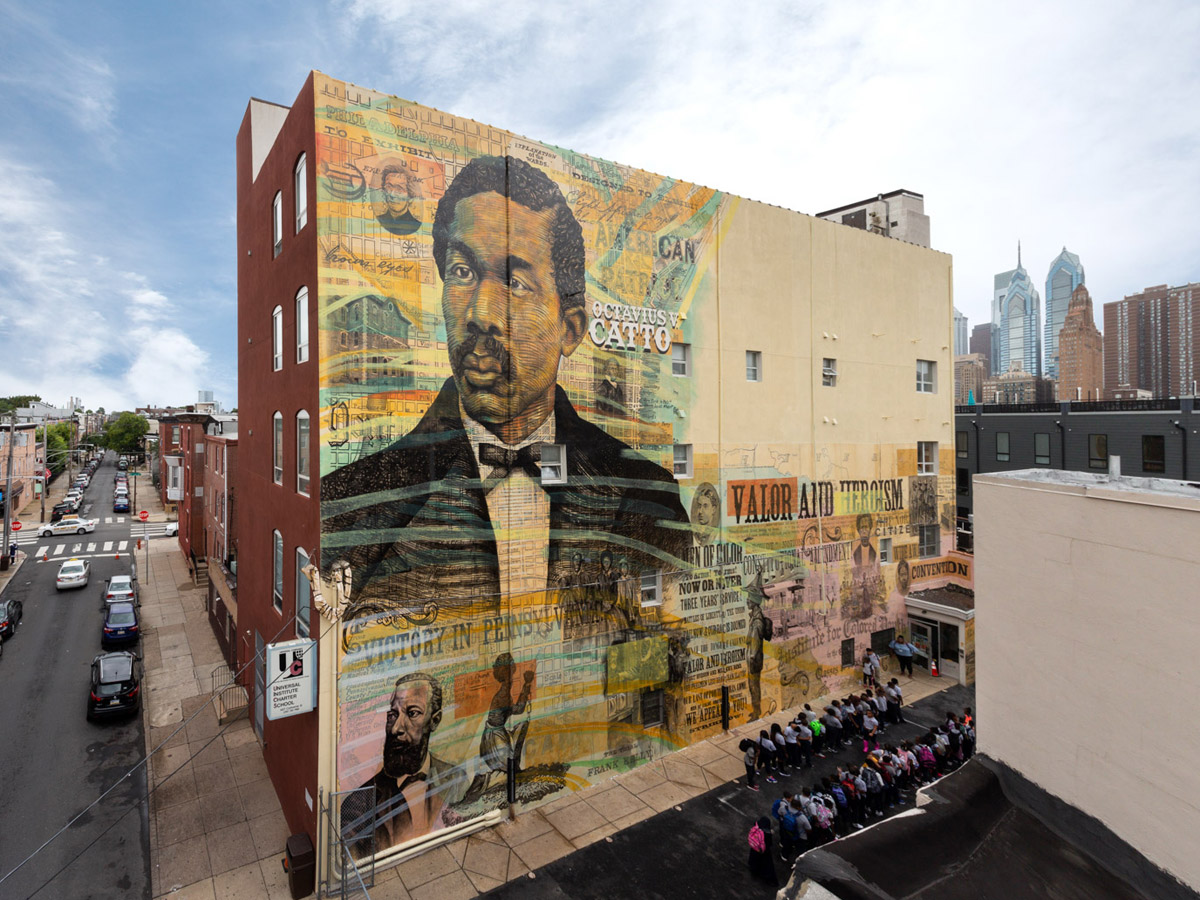 Remembering a Forgotten Hero mural of Octavius Catto by Willis "Nomo" Humphrey