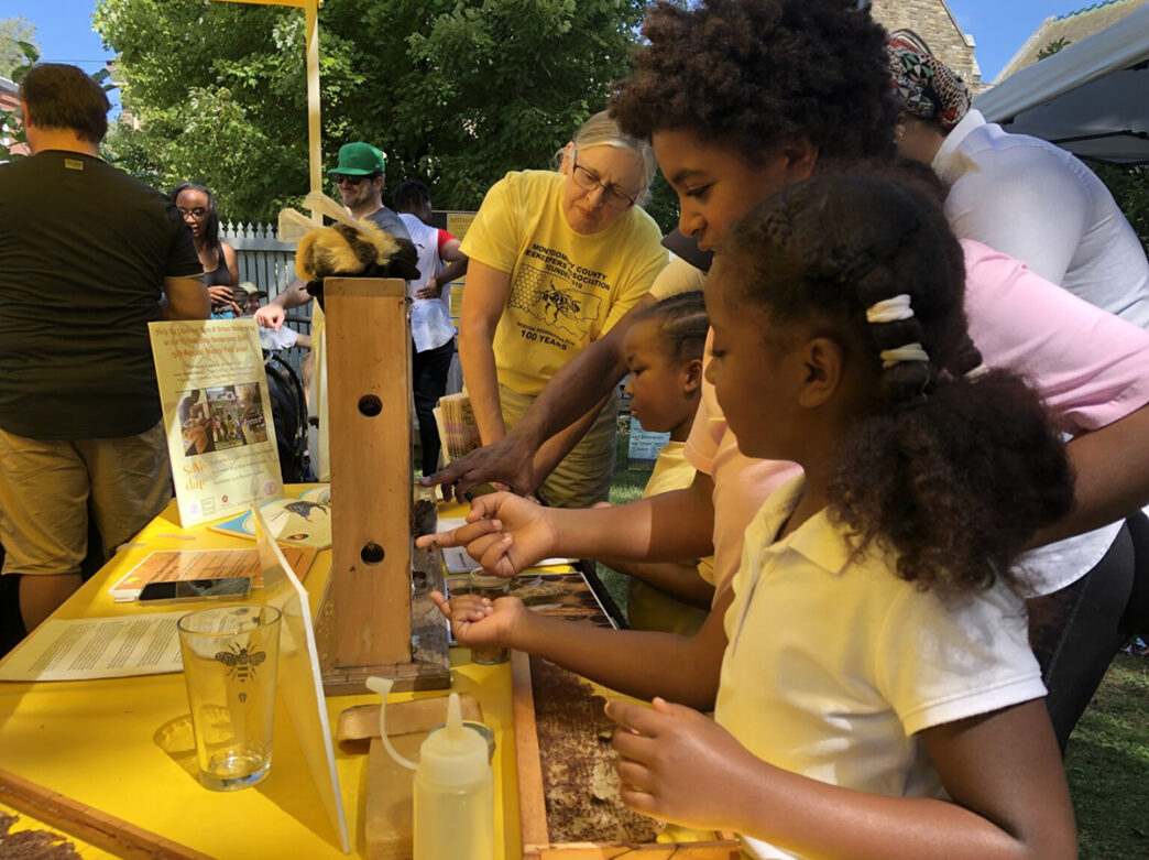 Children interact with a honey bee exhibit on display at the Honey Fest at Wyck.