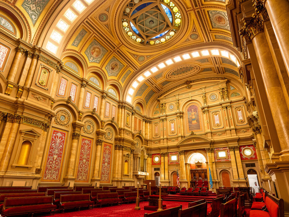 The stunning interior of one of the rooms at The Masonic Temple in Philadelphia