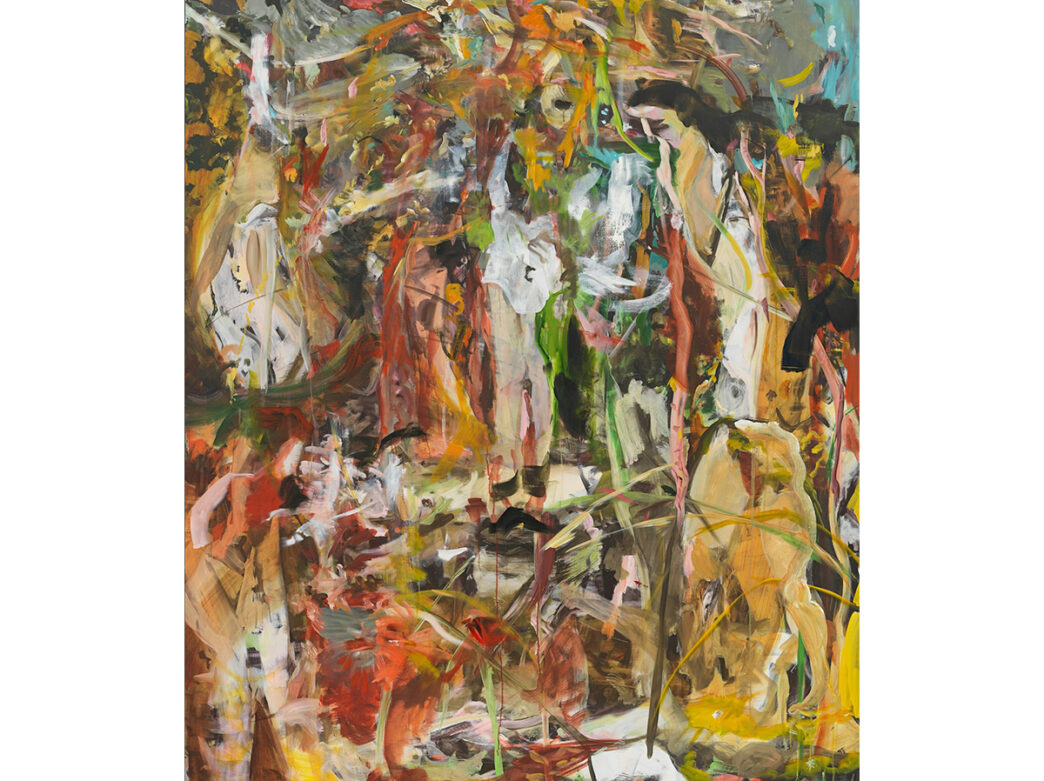 An up close image of the painting Saboteur four times by Cecily Brown.
